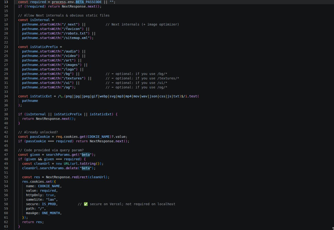 Beta gate — inline passcode entry form protecting all routes