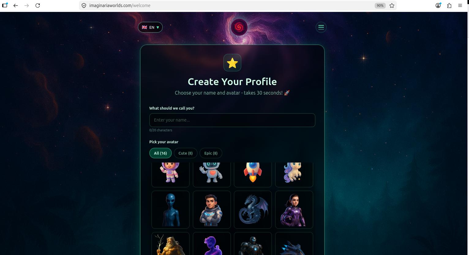 Profile page — avatar, name, score, streak badge, 3-stat grid, and adventure code