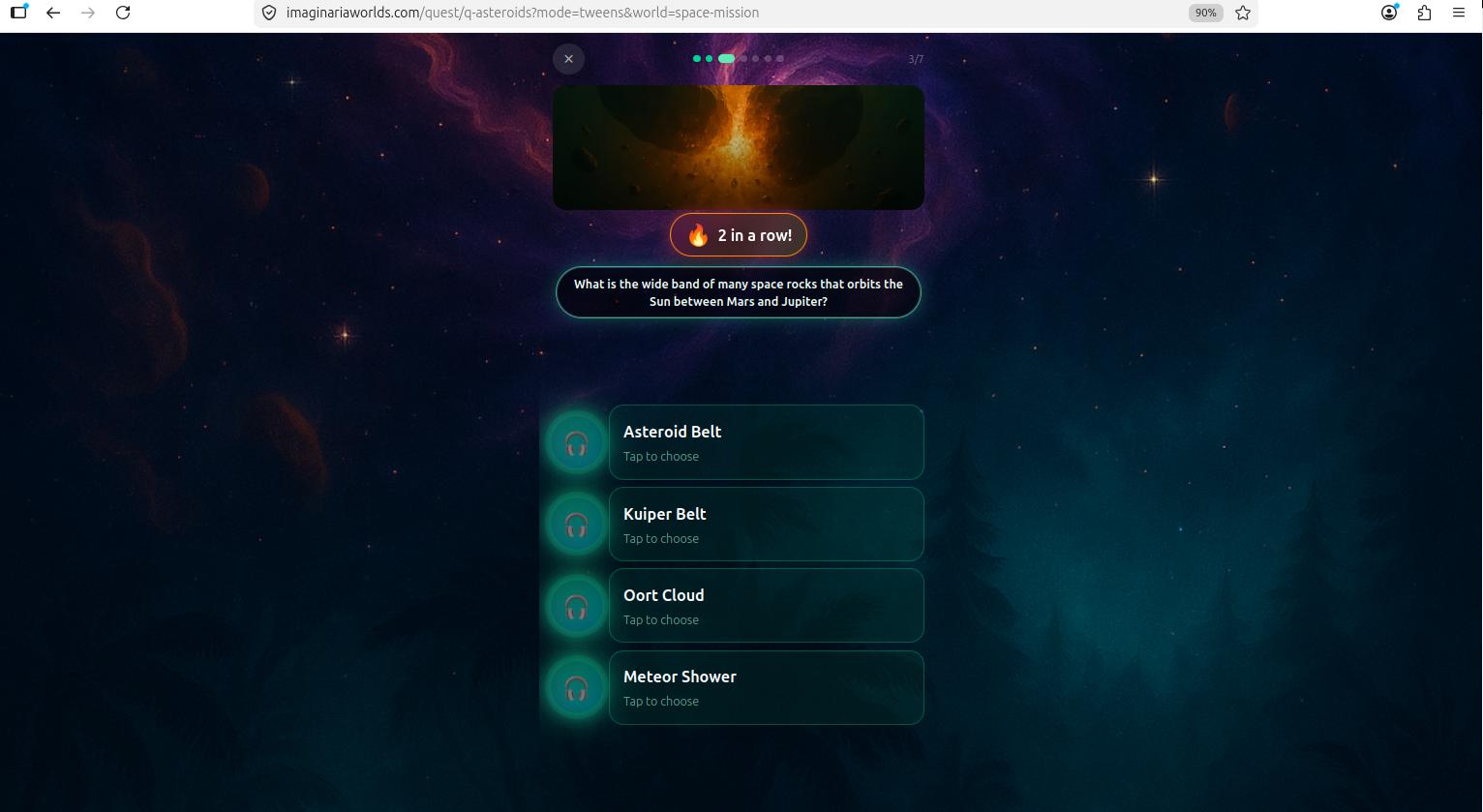 Quest flow — READ step with tappable narration text and floating translation tooltip