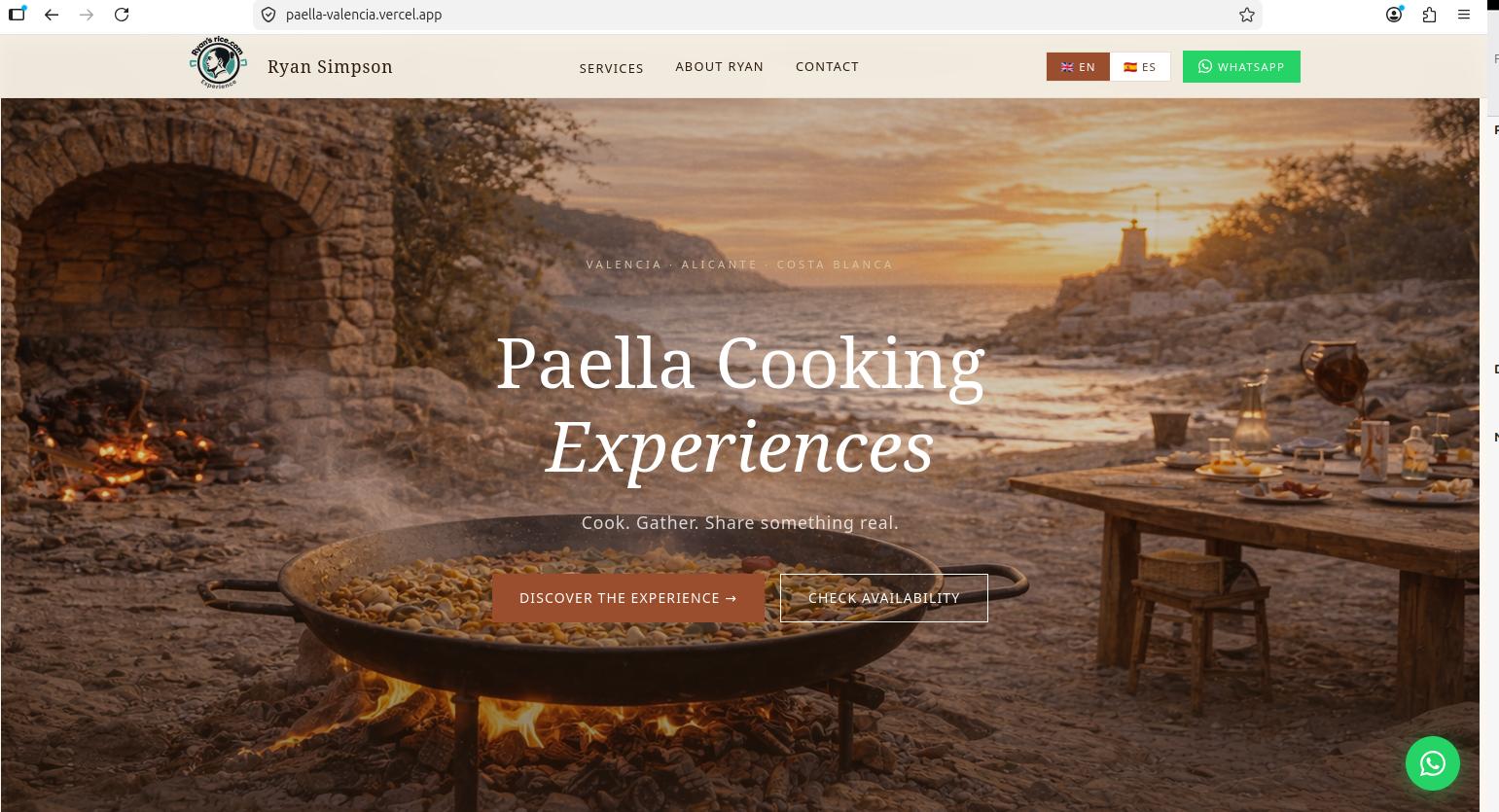 Paella Valencia — homepage hero section (staging with placeholder imagery)